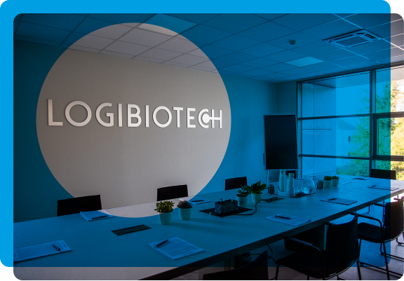meeting room with Logibiotech logo on a wall